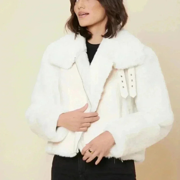 Shein Motf premium faux fur moto cropped jacket white - Picture 14 of 15